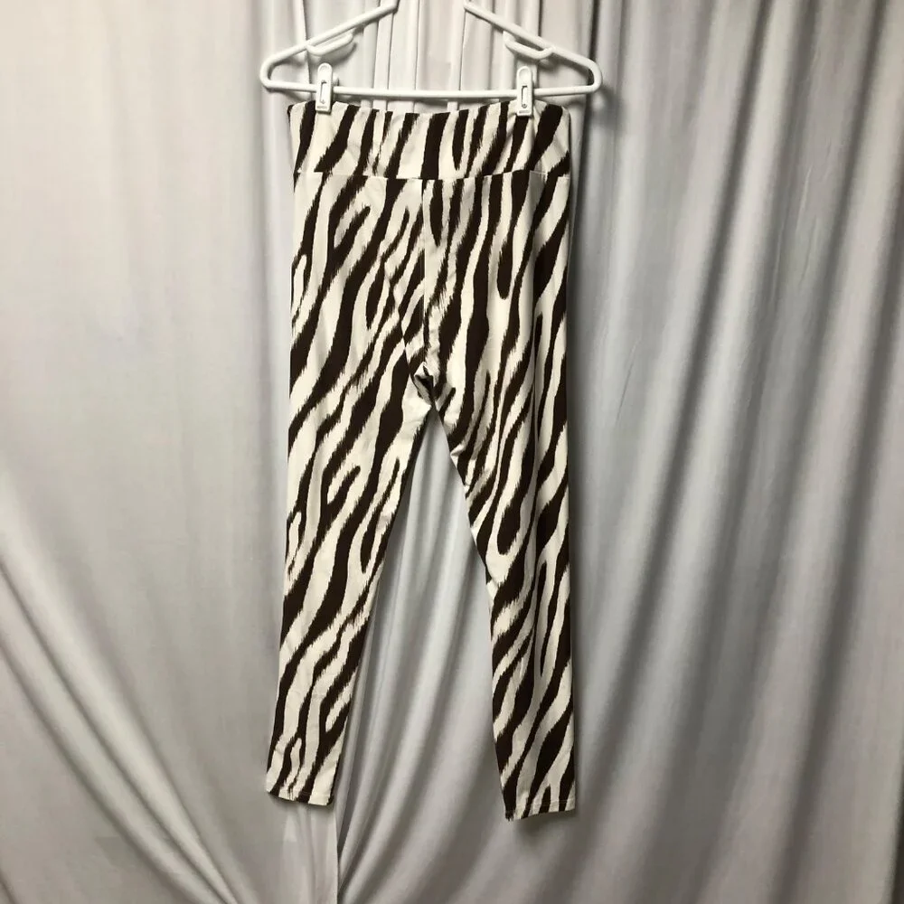 LuLaRoe Zebra Print Leggings Womens Tall Curvy Brown White Stretchy Soft Pants